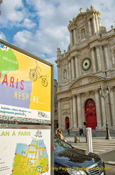 The Marais walk map is across the road from the Church of Saint-Paul-Saint-Louis